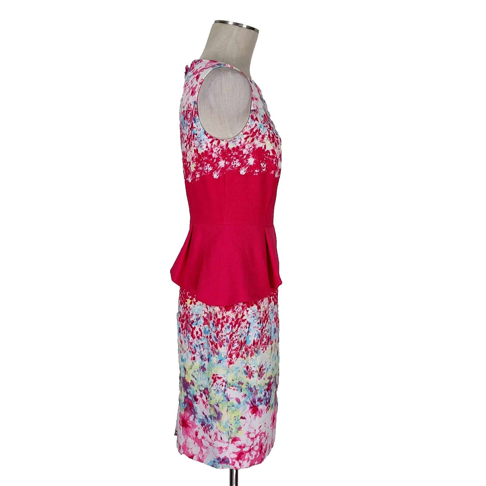 Antonio Melani Peplum Dress Size 6 White Pink Floral Sleeveless Back Zip Lined