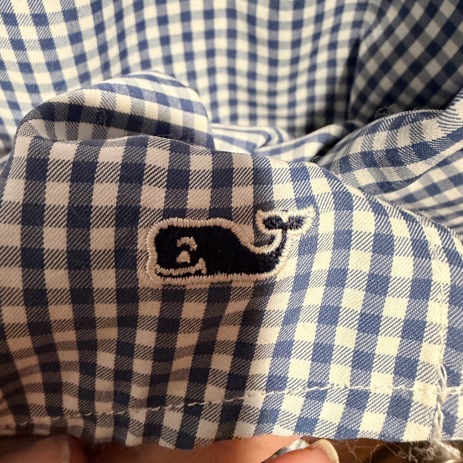 Vineyard Vines Performance Gingham Shirt Dress Navy Blue White Size 12