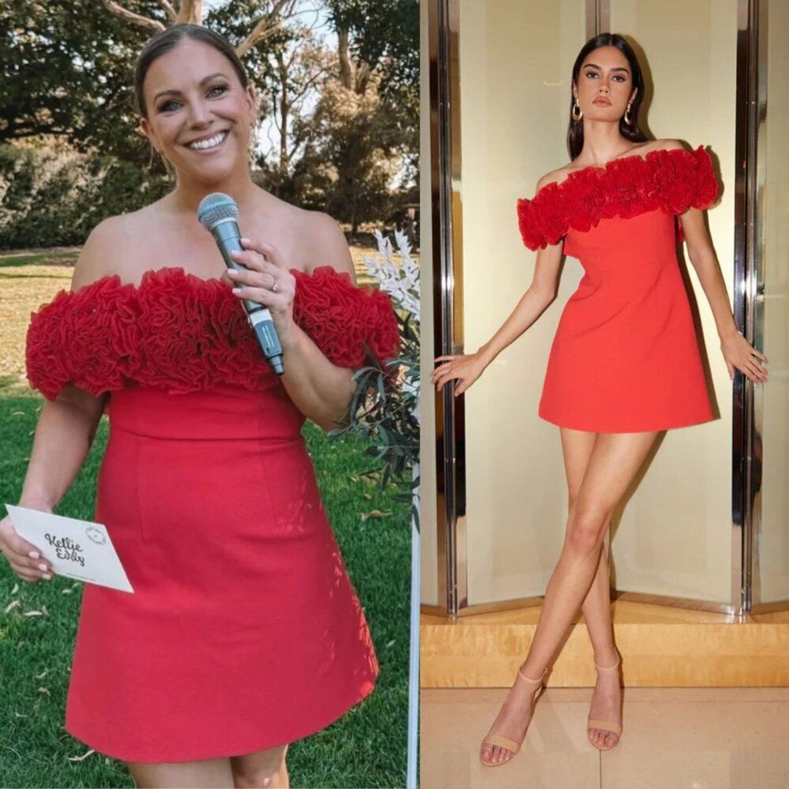 Sonya Moda Nahla Sorrento Red Off the Shoulder Rosette Mini Dress Size XL NWT