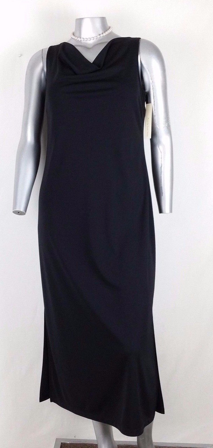 NWT PETITE AMANDA SMITH OCCASION BLACK COWL NECK MIDI DRESS Size PL Sleeveless