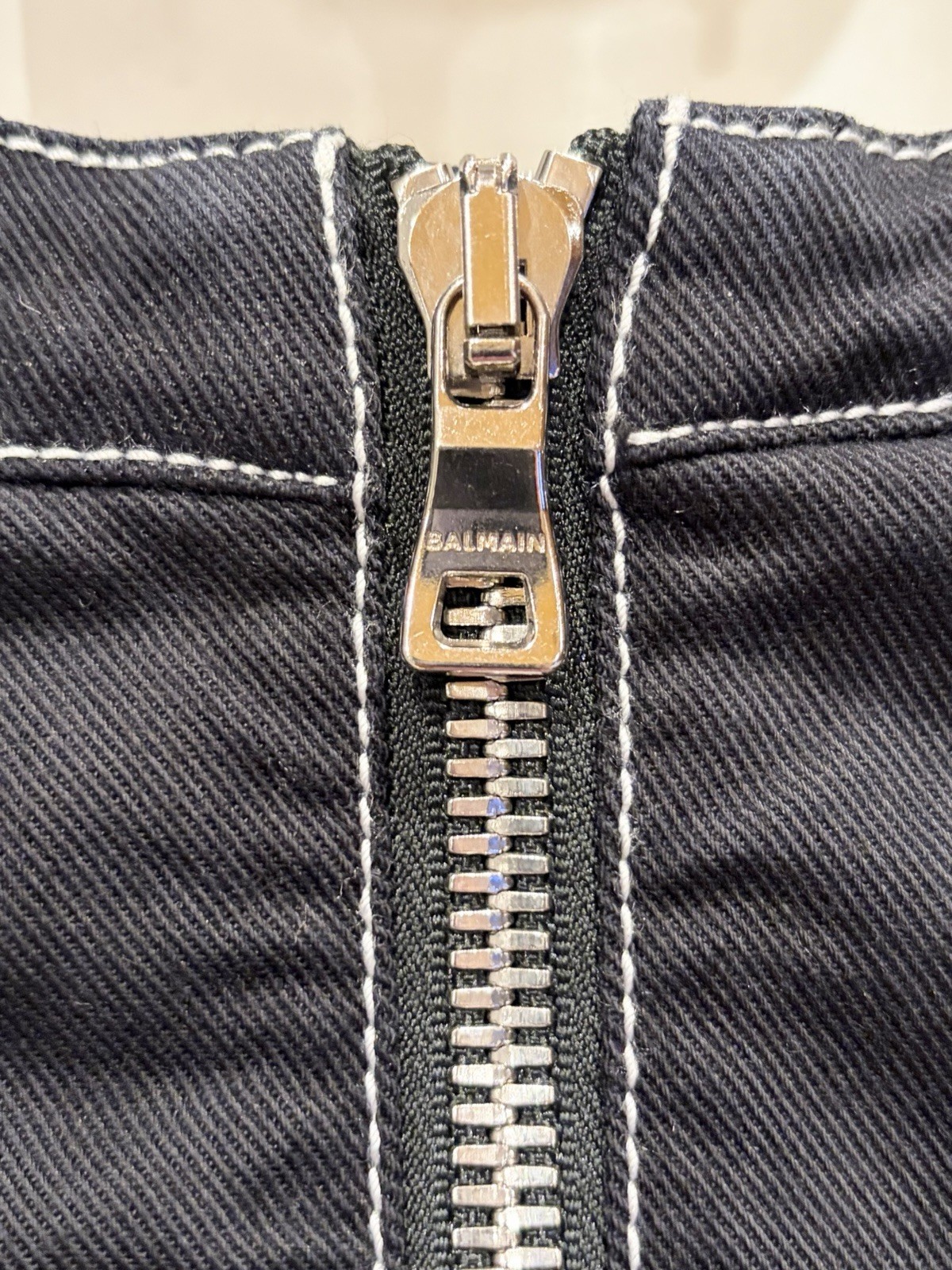 BALMAIN Black Stretch Denim Silver Logo Button Mini Dress 34 2 XS $1795 Current