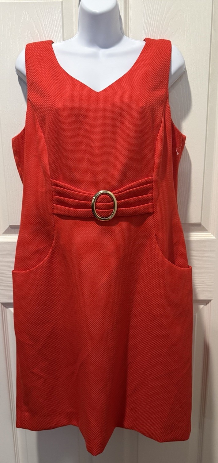 Bright Tangerine Orange Arthur S Levine Tahari Dress, 16, Buckle Accent