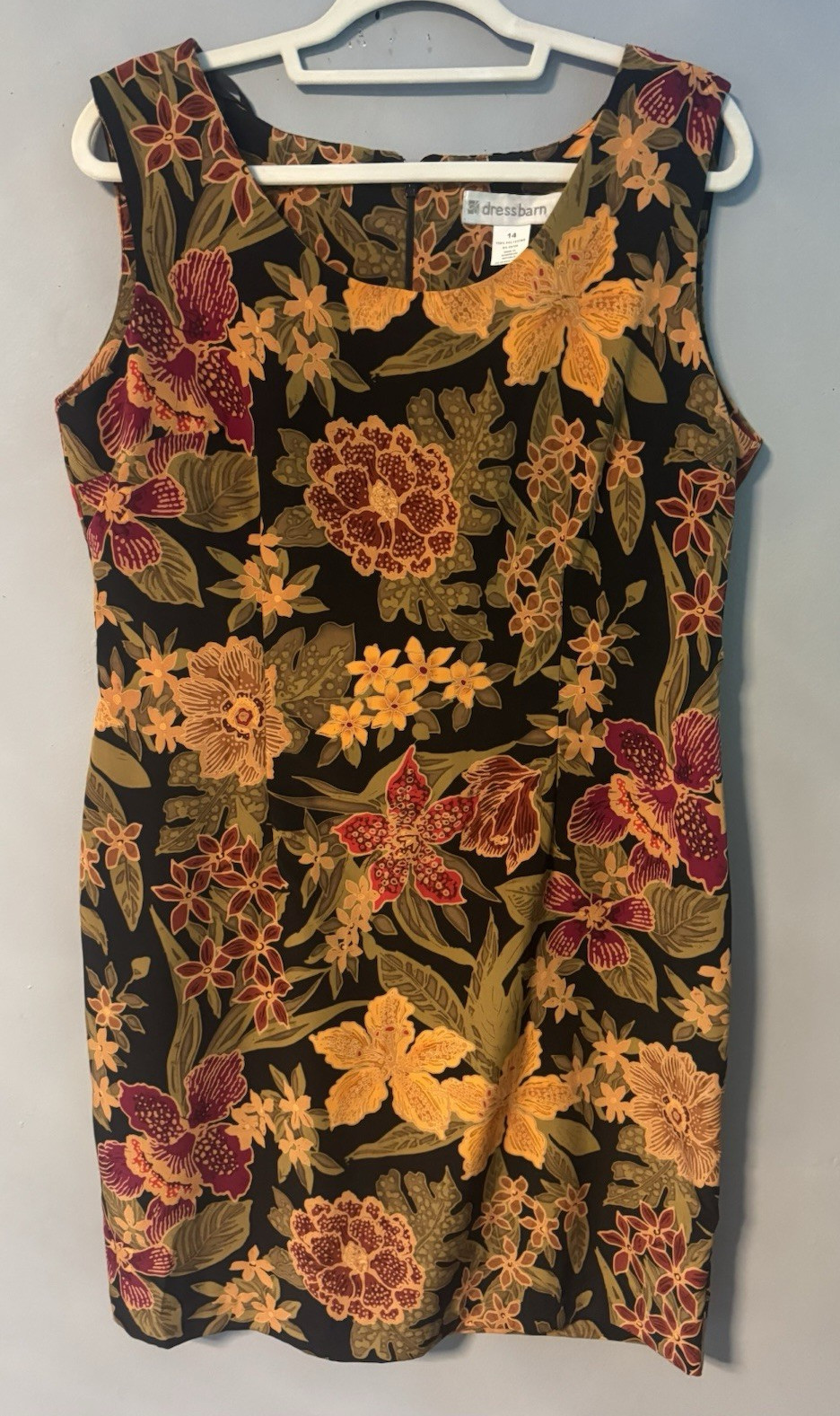 Dressbarn Womens Black Multicolor Floral Sheath Dress Square Neck 14 Polyester