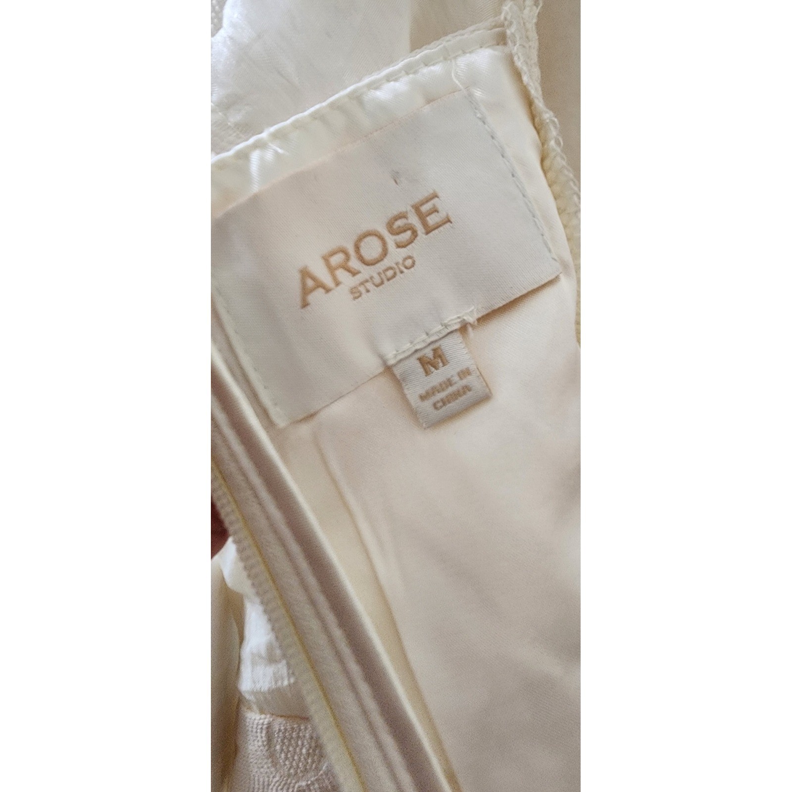 Arose Studio Cream Floral Jacquard Ruffle Mini Dress Medium NWT Ladder Lace Trim