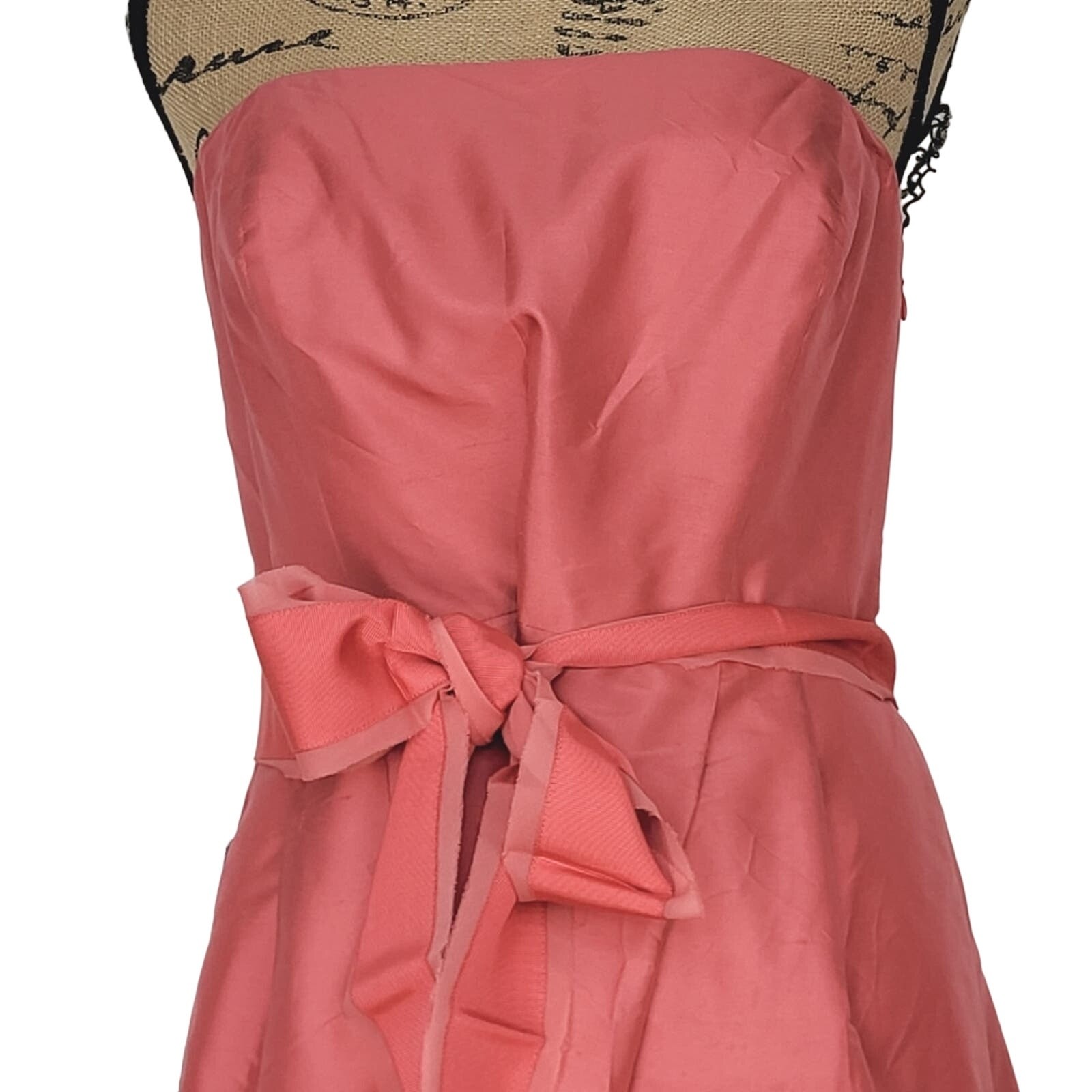 Ann Taylor Salmon 100% Silk Taffeta Strapless/Strap Fit & Flare Dress NWT Sz 12