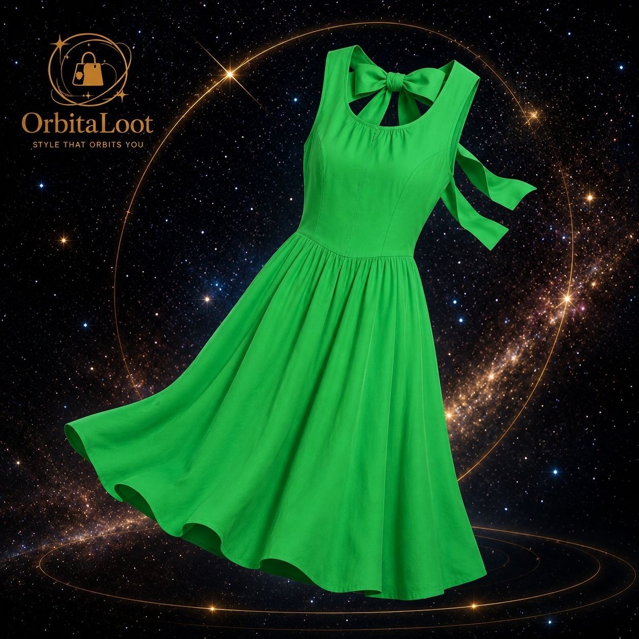 Karl Lagerfeld Paris Dress Sz 0 Green Bow Back Sleeveless Fit & Flare Midi NWT
