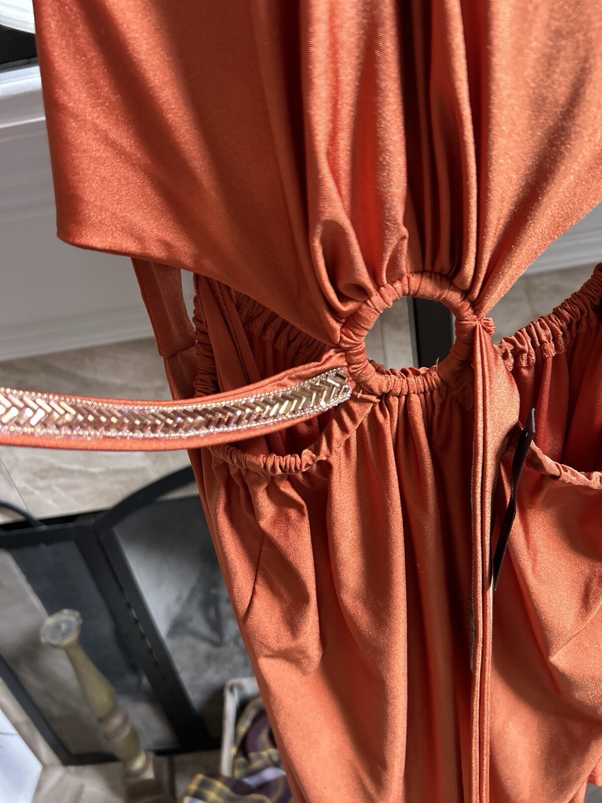NEW NWT – MISS AVENUE O-Ring Cut Out Double Slit Maxi Dress – Cognac – M