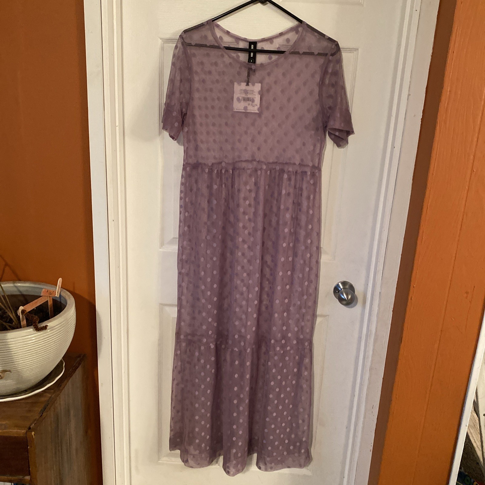 Agnes & Dora Women’s Size Small 4/6 Purple Polka Dot Long Mesh Easy Dress