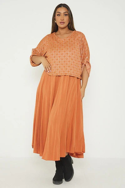 Made In Italy All Seasons Orange Geo Two Piece Maxi Dress Set One Size 14 To 20
