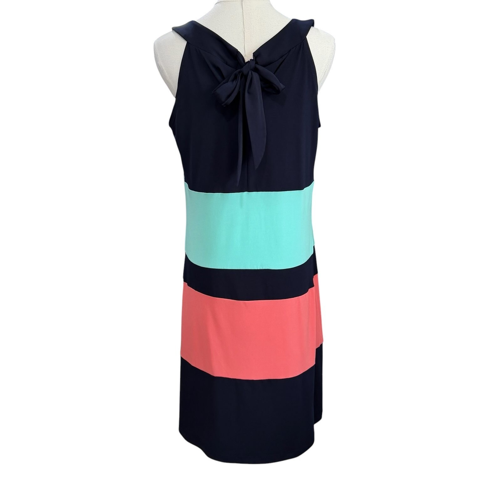 Navy Colorblock Shift Dress Coastal Preppy Resort Casual Summer Striped SZ 12