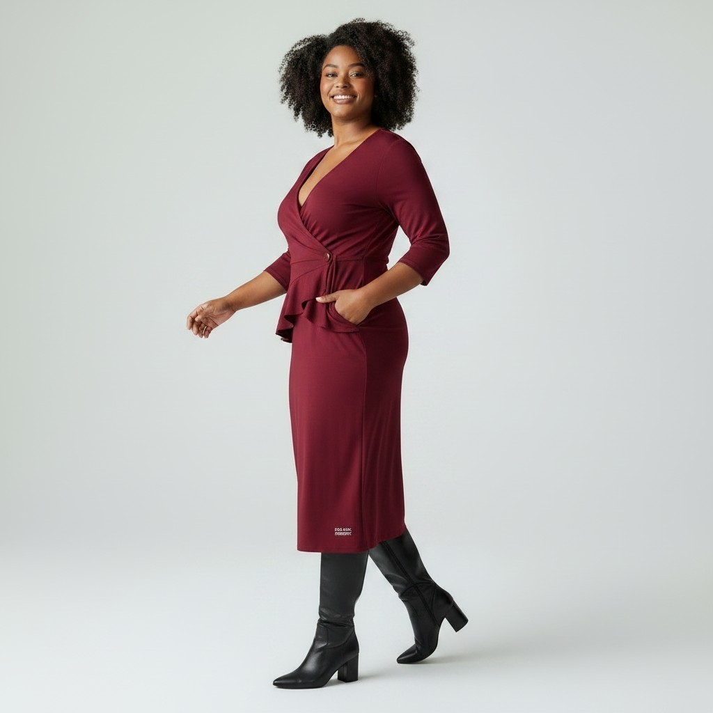 Leona Edmiston Ruby Red Wrap Dress Size 5 AU 14 Stretch 3/4 Sleeve Mid