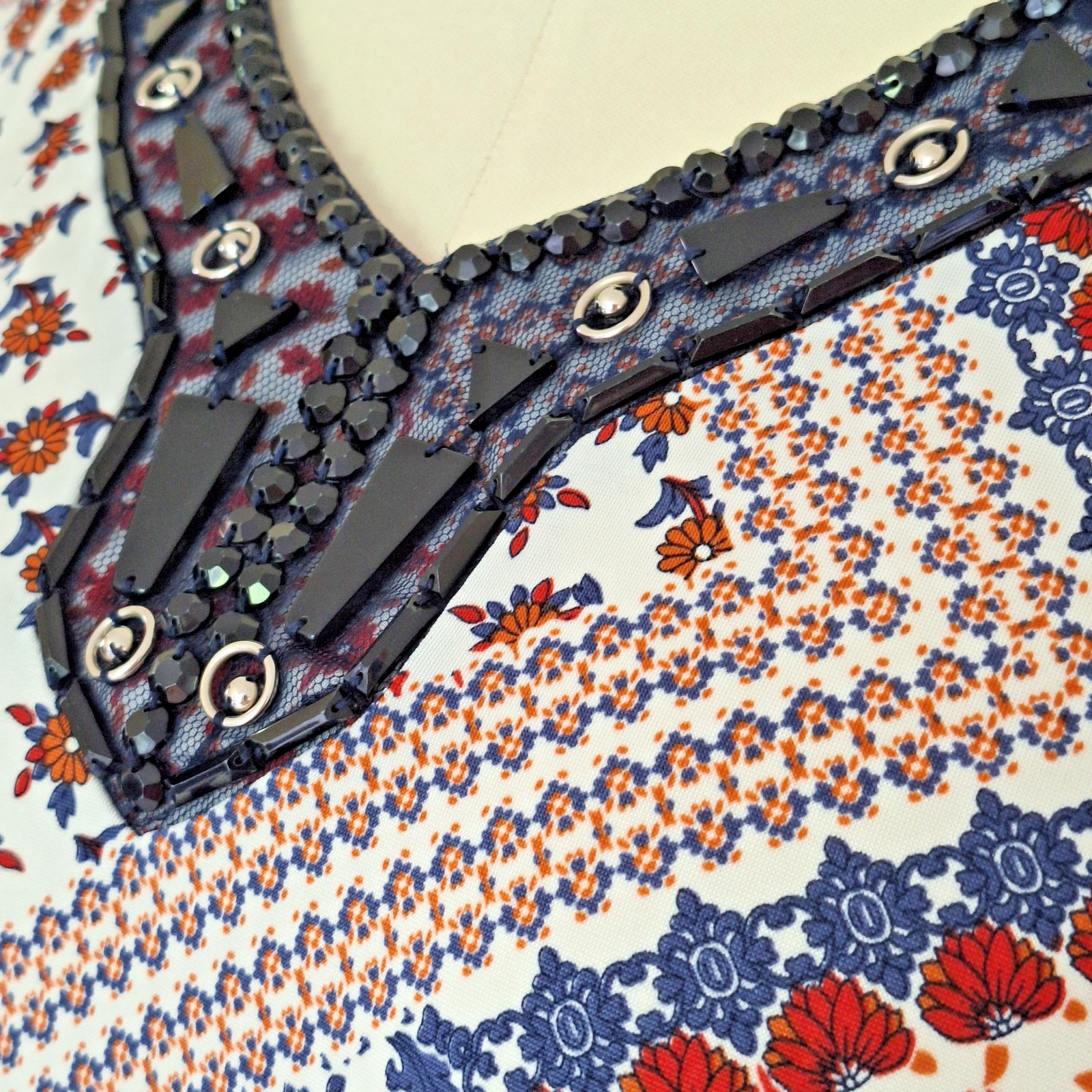 PerSeption Women Geometric Floral Patchwork Handkerchief Hem Stretch Dress 1X