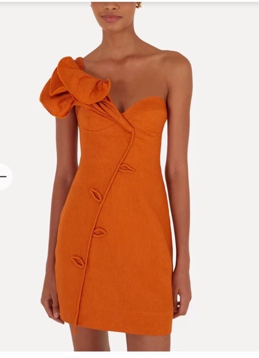 Farm rio Women’s Orange Mini Flower One Shoulder Dress Size Medium