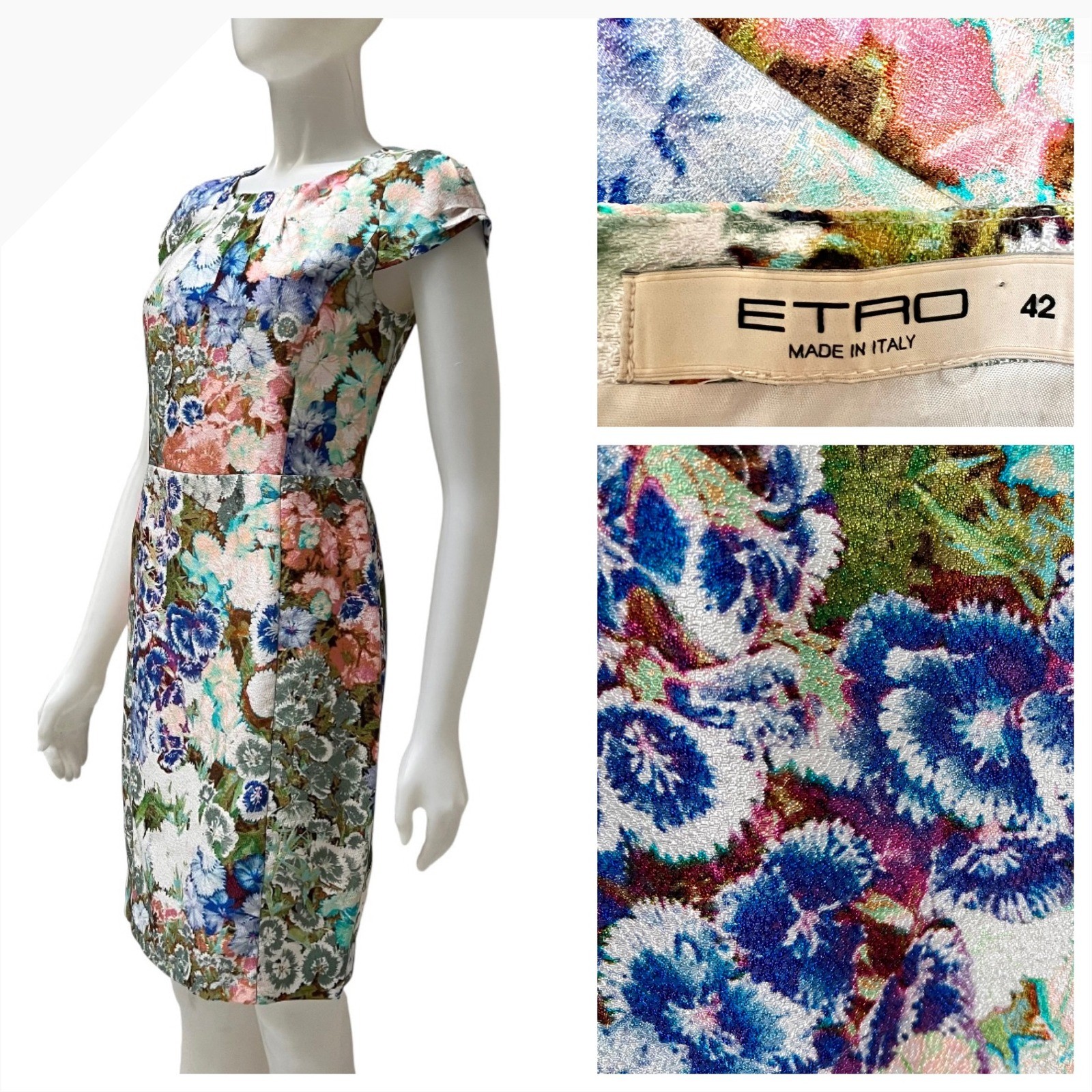 ETRO Floral Abstract Sheath Dress 42 Art to Wear Wedding Guest Made in Italy