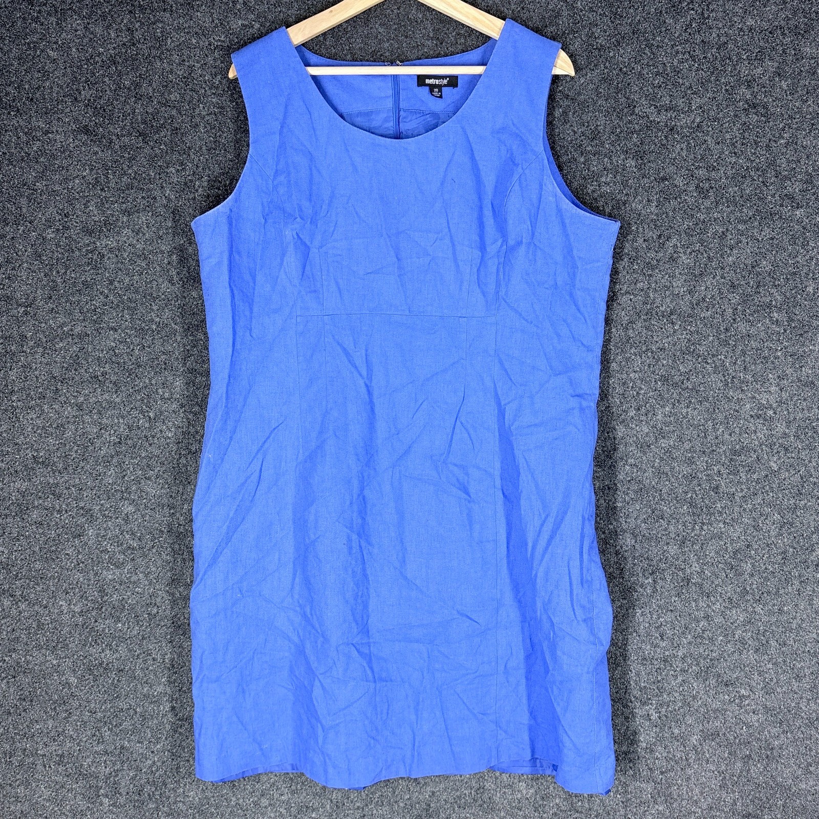 Metrostyle Dress Women 20 Plus Blue Shift Short Zipper Linen Linen Sleeveless