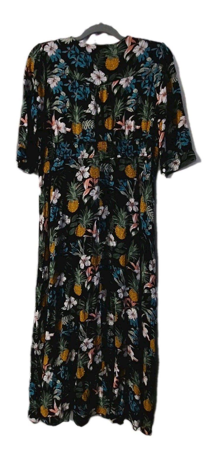 Womans Maxi Dress Size Large Button Up Floral A Line Length 50″ 3/4 Sleeve