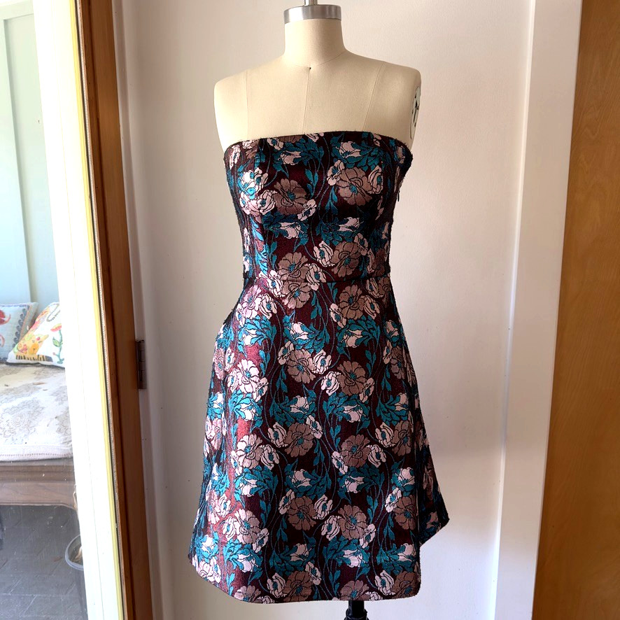 NEW Sachin & Babi Mirelle Strapless Brocade Mini Dress-Burgundy Floral-Sz 4*Read