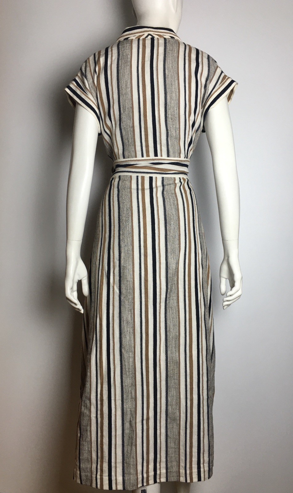 BRORA Striped Wrap Maxi Belted Dress Cotton Linen Blend UK 12