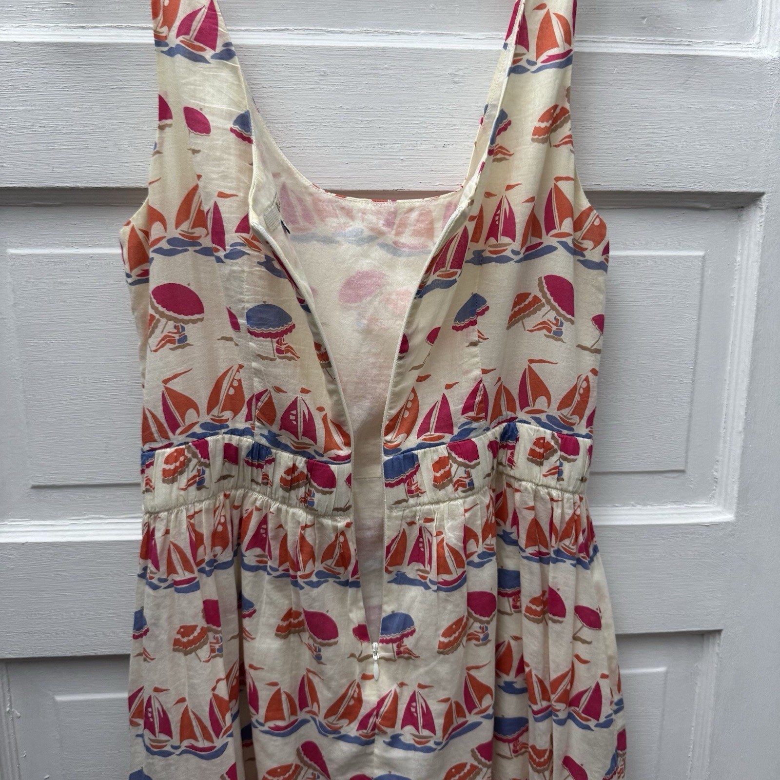 Boden Beach Print Sundress Women’s UK 8 US 4 Cotton Sailboat Midi Dress