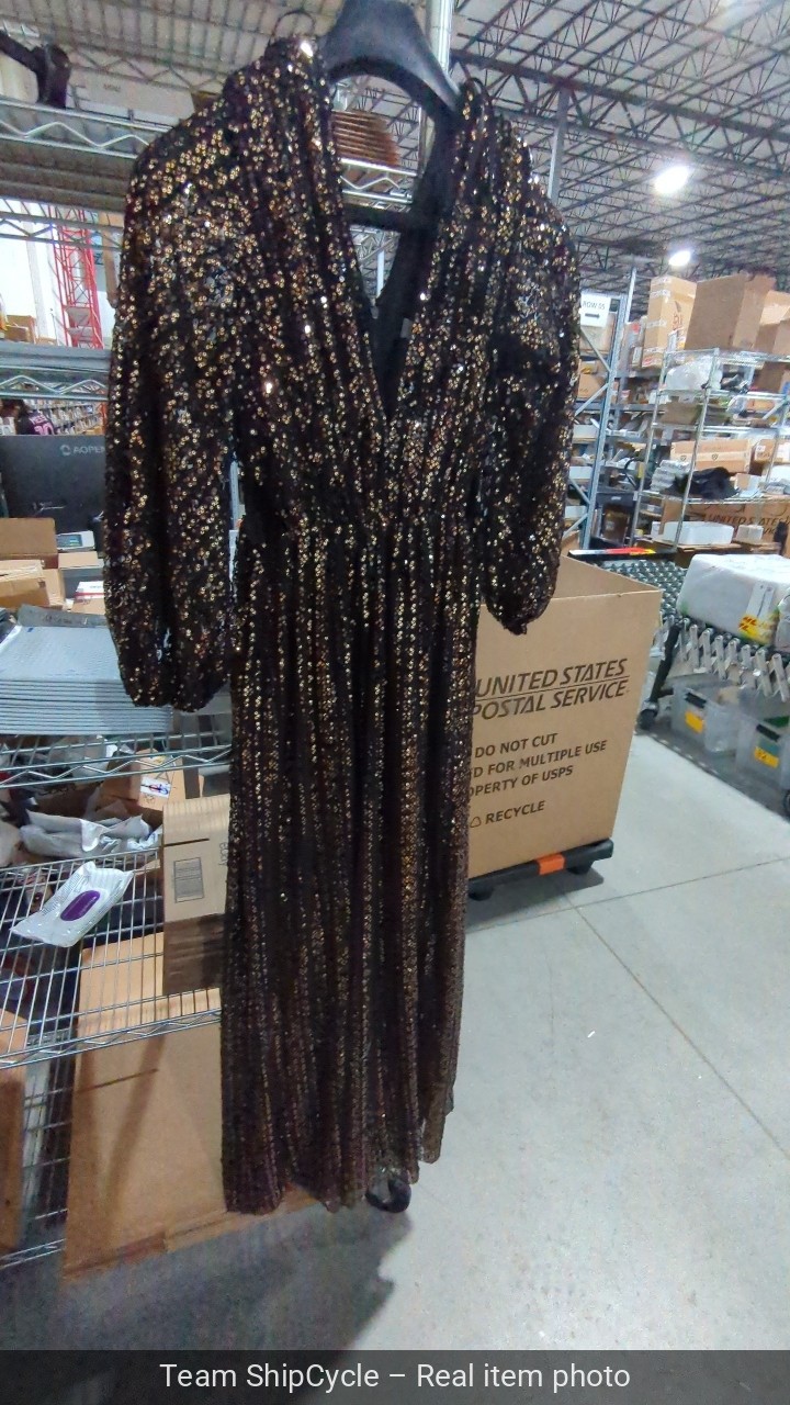 U20661 with tags 697 Halston Womens Black Madelyn Sequin Side Cutout Gow G1N