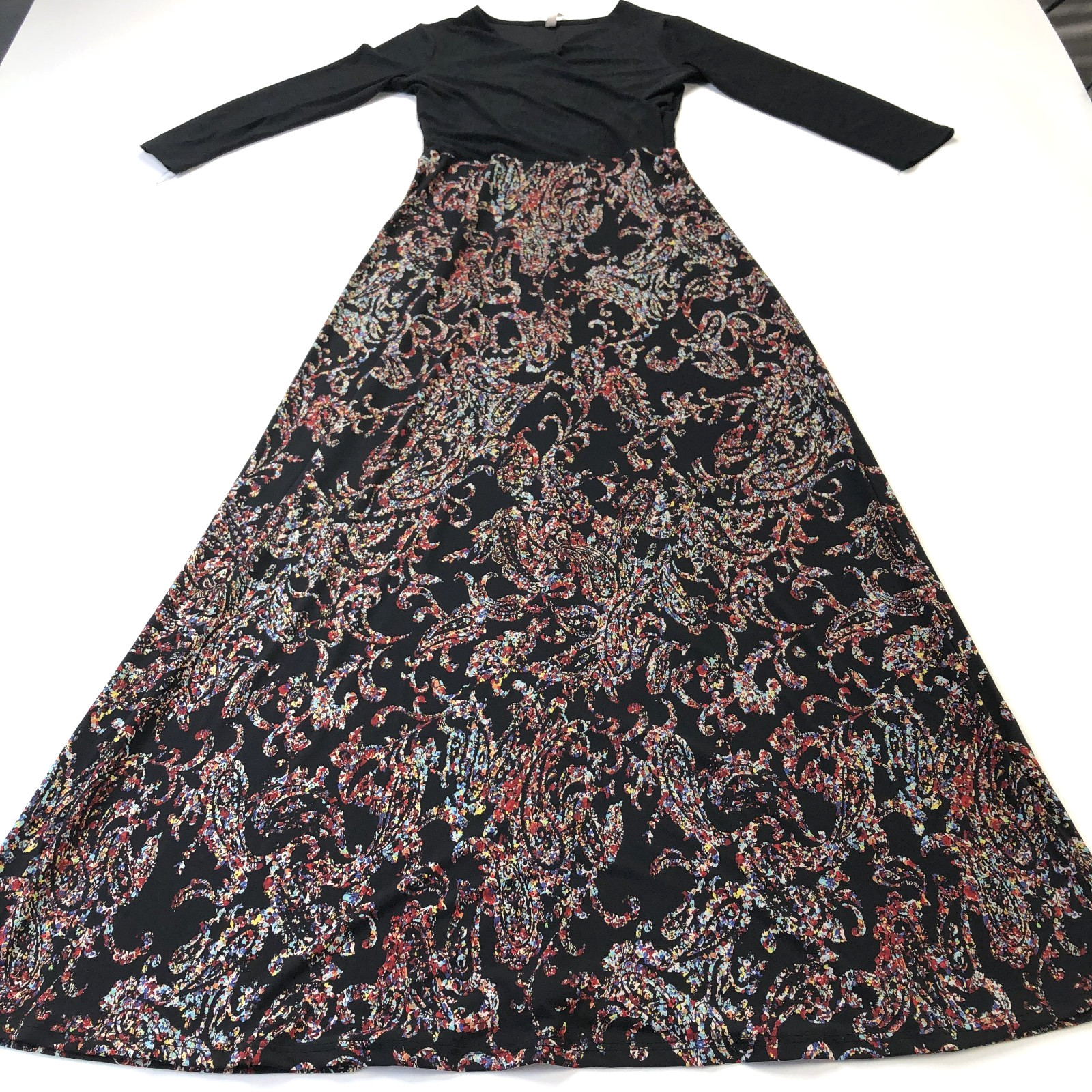 Gilli Small A-Line Faux Wrap Long Sleeve Midi Dress All Over Print Black MINT