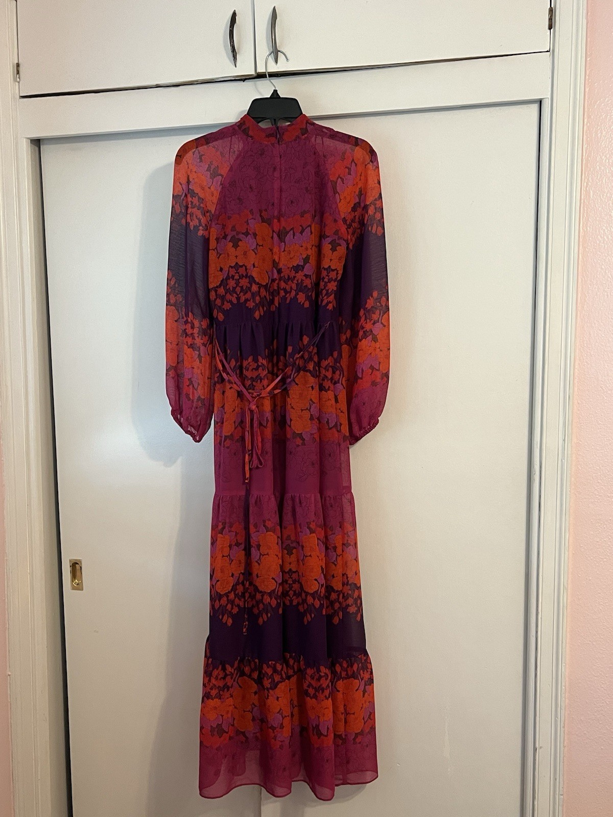 Maison Tara Woman’s Maxi Dress Size 4 Red Eggplant Romantic Long Sleeves