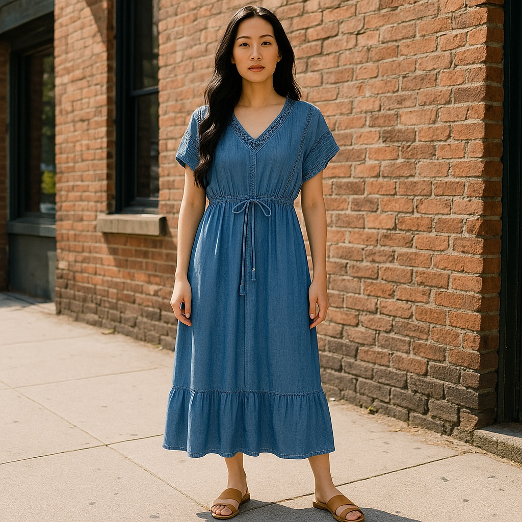Mlle Gabrielle Womens Size L Hand Dyed Blue Midi Dress