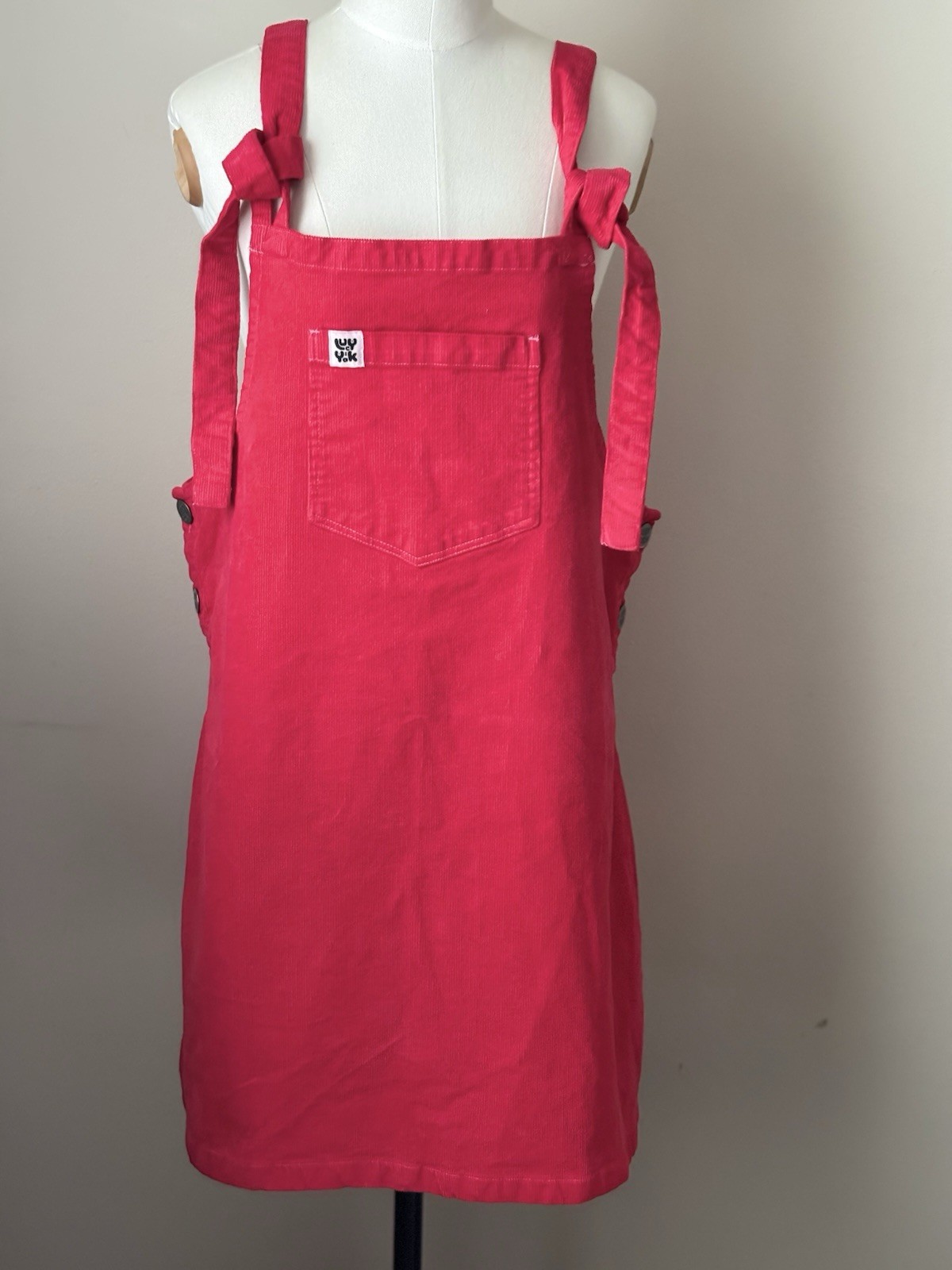 Lucy & Yak Red Corduroy Dungaree Pinafore Dress Organic Cotton Med