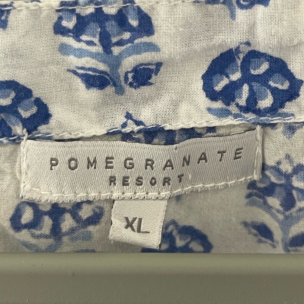 Pomegranate Resort Blue/White Bohemian Vacation Mini Tunic Cotton Dress Large