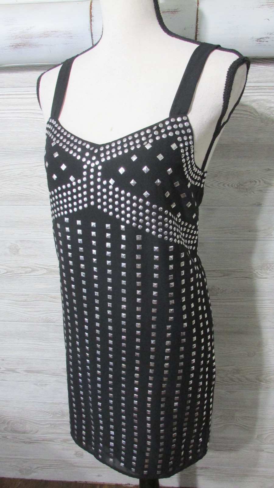 Susana Monaco Silver Studded Black Mini Dress 2 NWT Edgy Glam Indie Sleaze Cyber