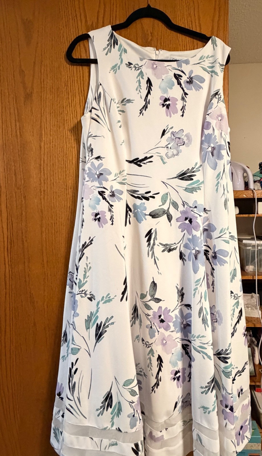 Calvin Klein 14w womens white lilac dress