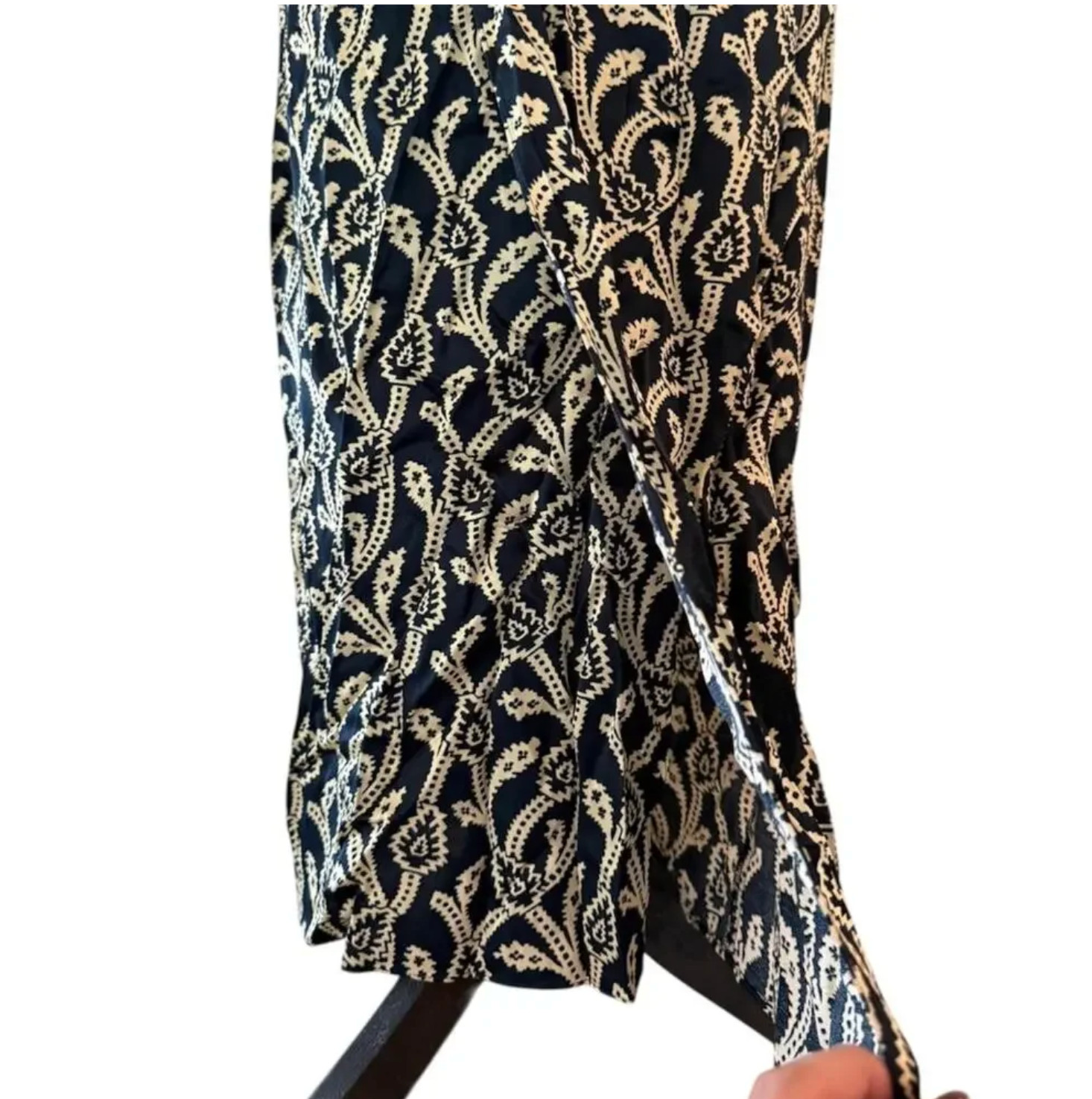 BA&SH Opal Wrap-Effect Navy Cream Paisley-Style Midi Dress RETAIL $425