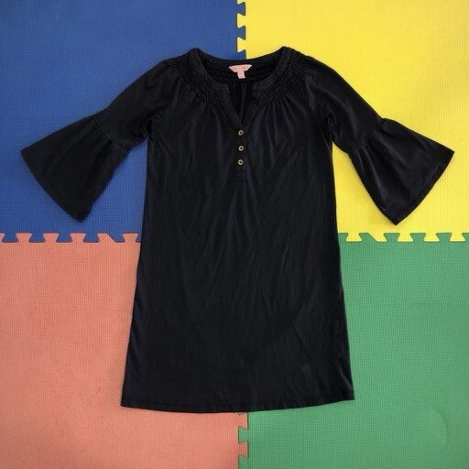 Lilly Pulitzer Size 2XS XXS Teigen Dress True Navy Blue Tunic 3/4 Bell Sleeves