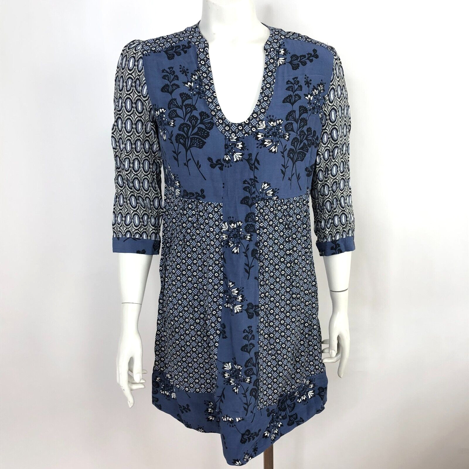 Boden MINT US 6R Viscose Floral Blue Pullover Women’s Dress 3/4 Sleeve