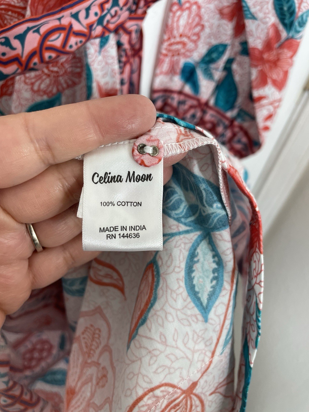 Celina Moon Womens BUtton Front Shirt Midi Dress Floral Red Green Size XS NWT