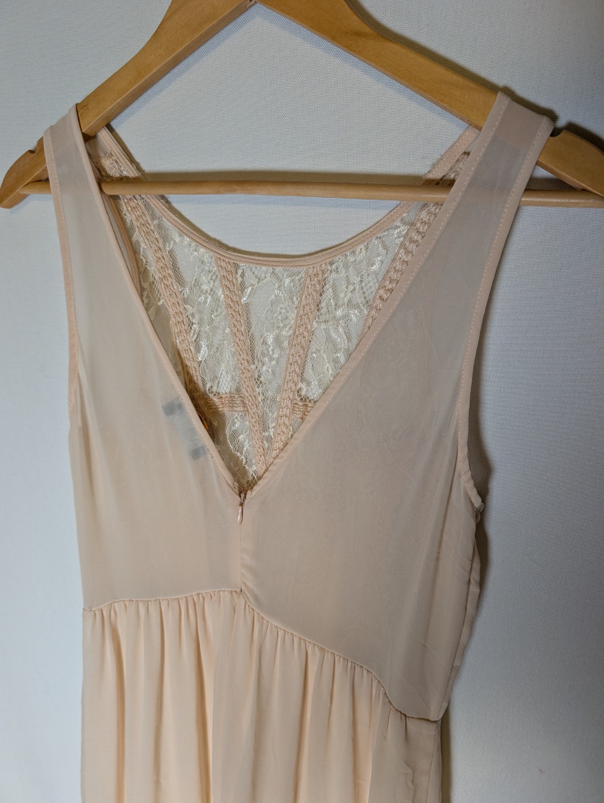 ASTR Light Pink Lace Semi Sheer Maxi slip Dress Side Slits Sz M