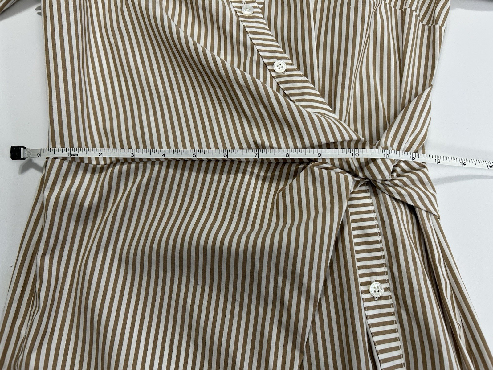 Veronica Beard Wright Striped Long-Sleeve Twist Waist Midi Shirtdress Sz 2