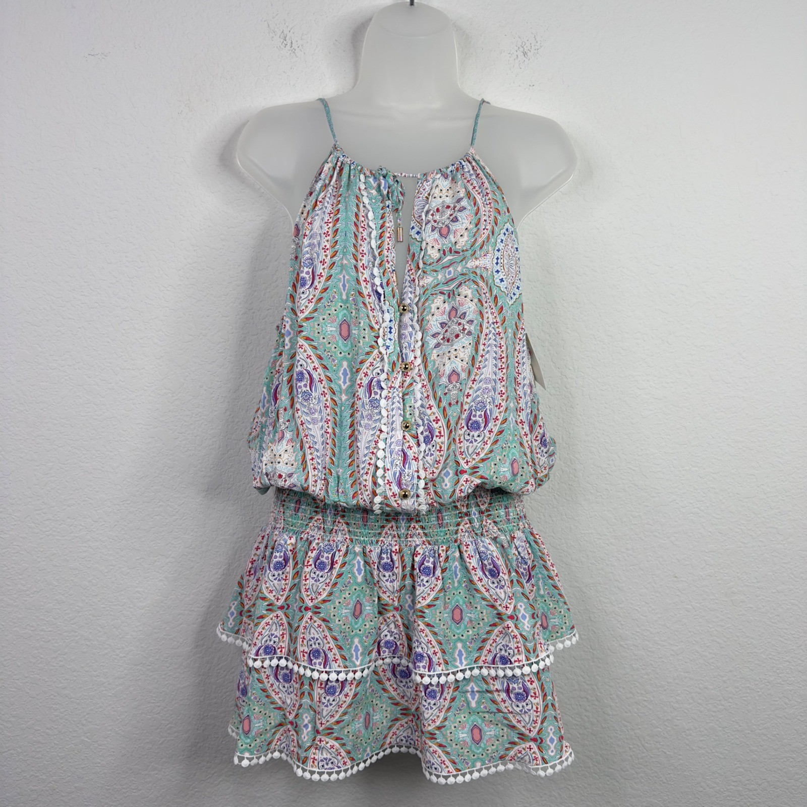 Melissa Odabash Dress Womens M Paisley Rosa Artemis Tiered Ruffle Boho Coastal