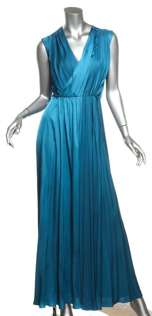 CEDRIC CHARLIER Womens Blue Wrap Draped V-Neck Sleeveless Long Maxi Dress US4 S