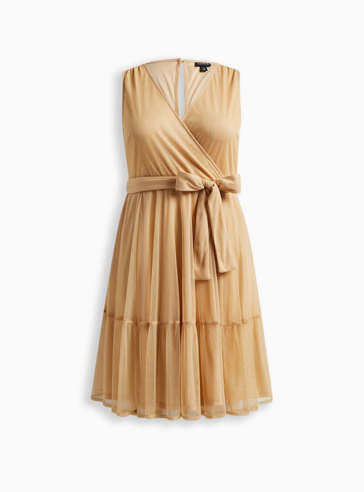 Torrid At The Knee Glitter Lurex Surplice Tiered Dress Gold 1 1X 14 16 #B91759