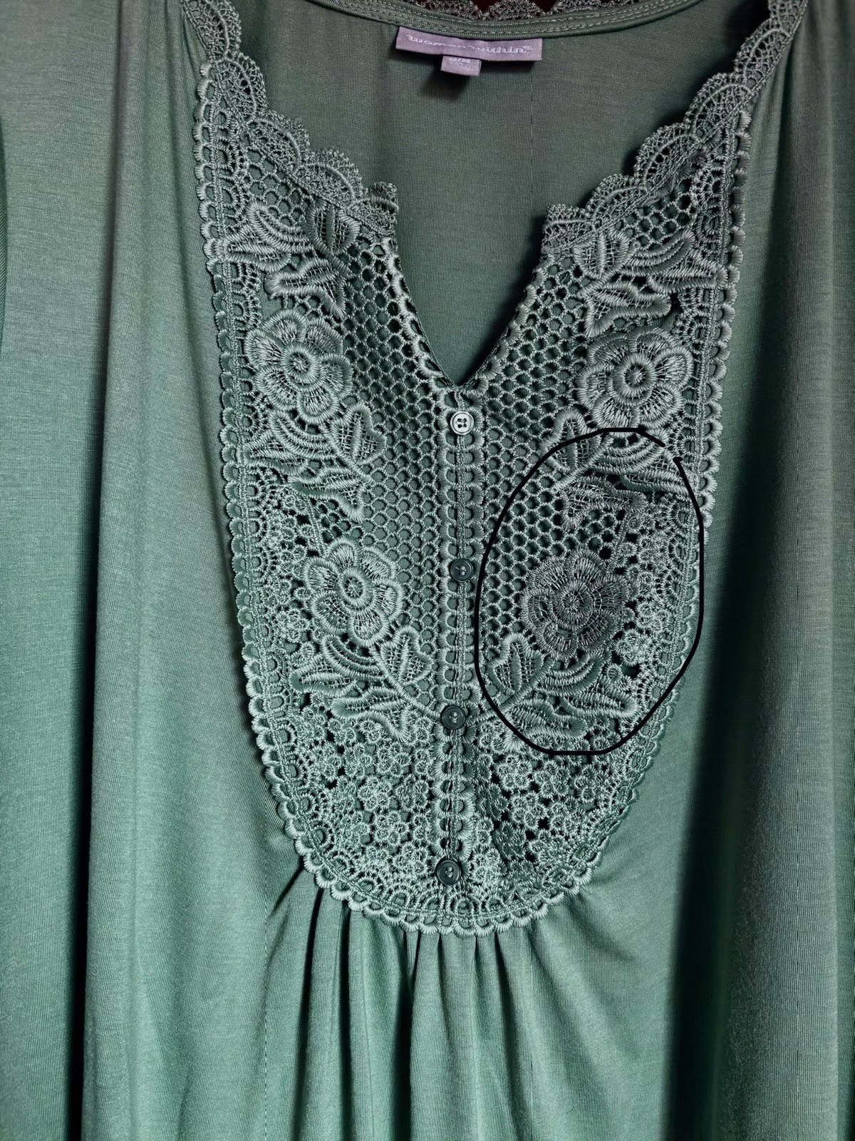 Woman Within Embroidered Lace Comfy Midi Dress 26/28 2X Sage Green Casual Lounge