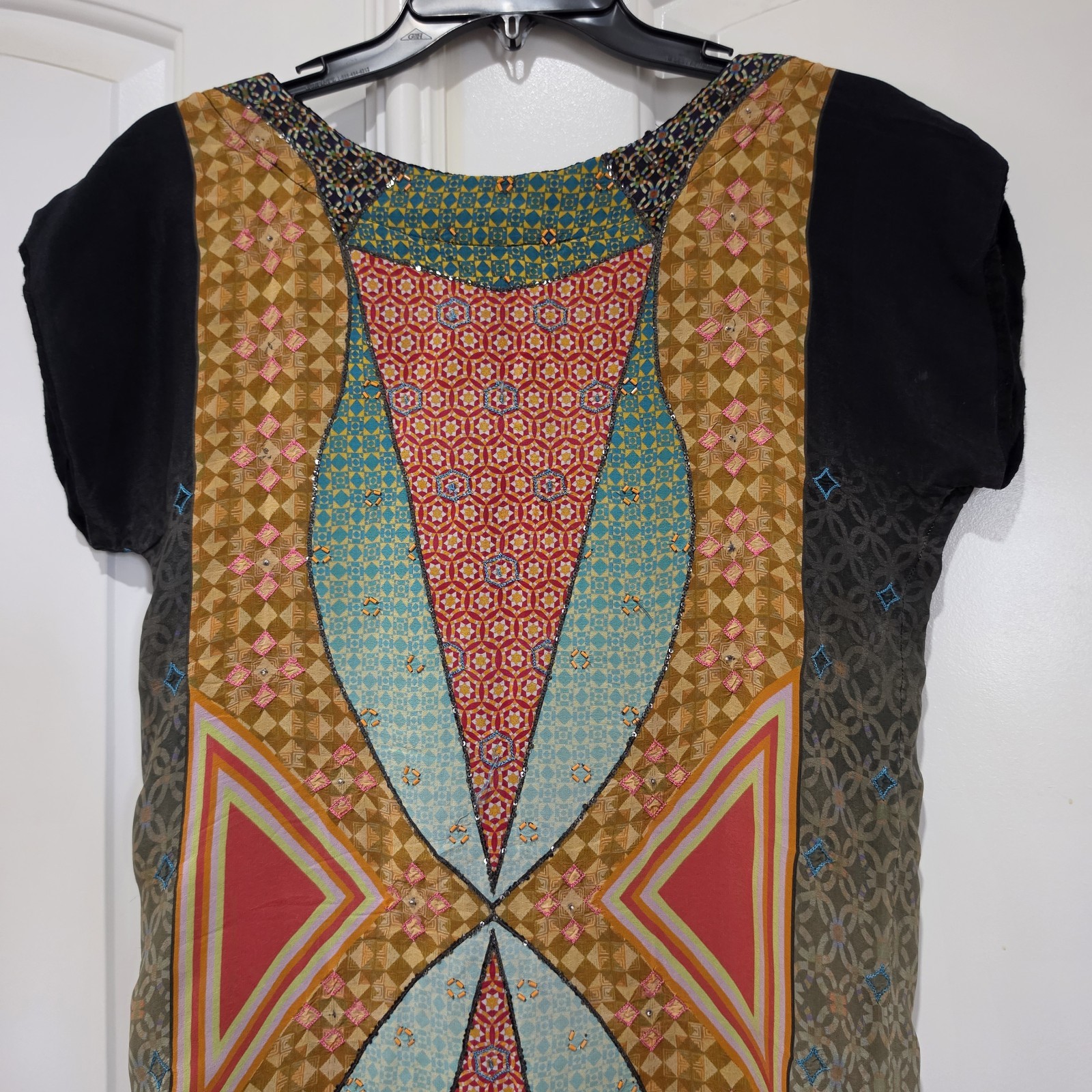 Anthropologie Tanvi Kedia Avizeh Black Motif Patchwork Boho Beaded Dress XS
