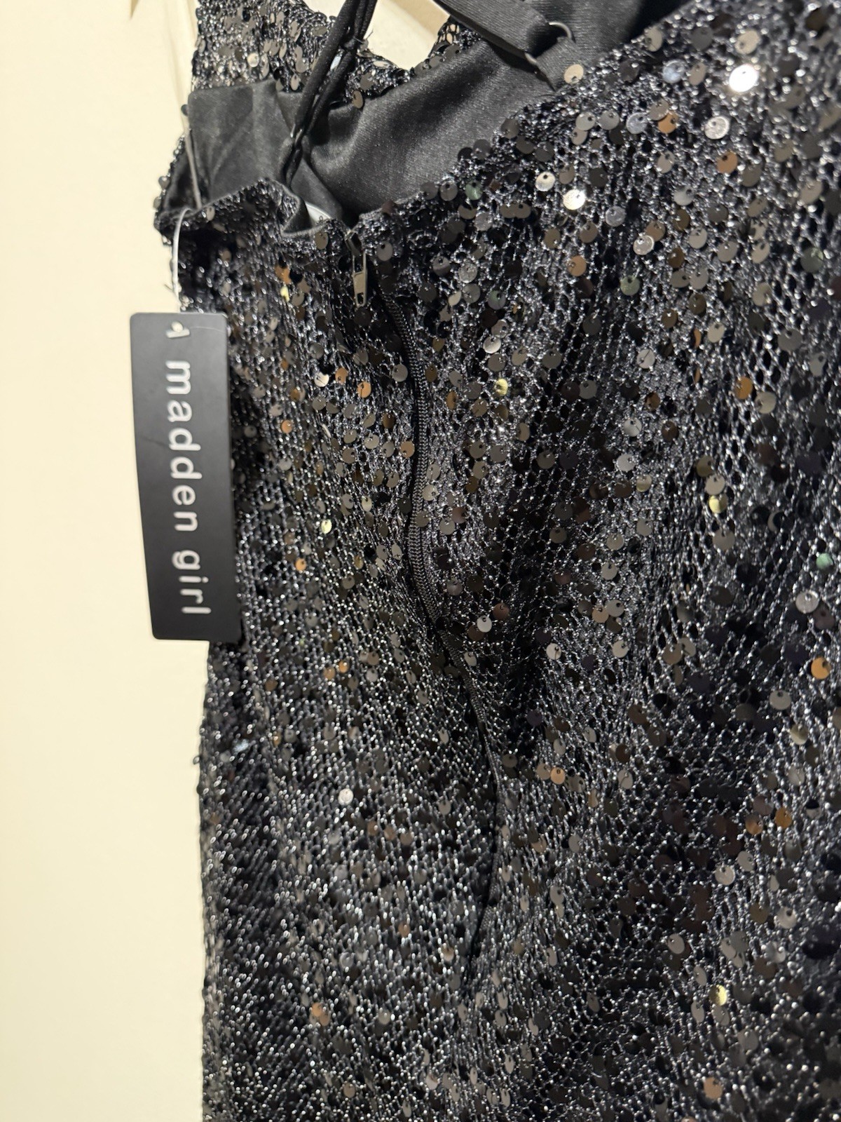 Madden Girl Black Sequin V-Neck Strappy Bodycon Mini Dress Party Size S