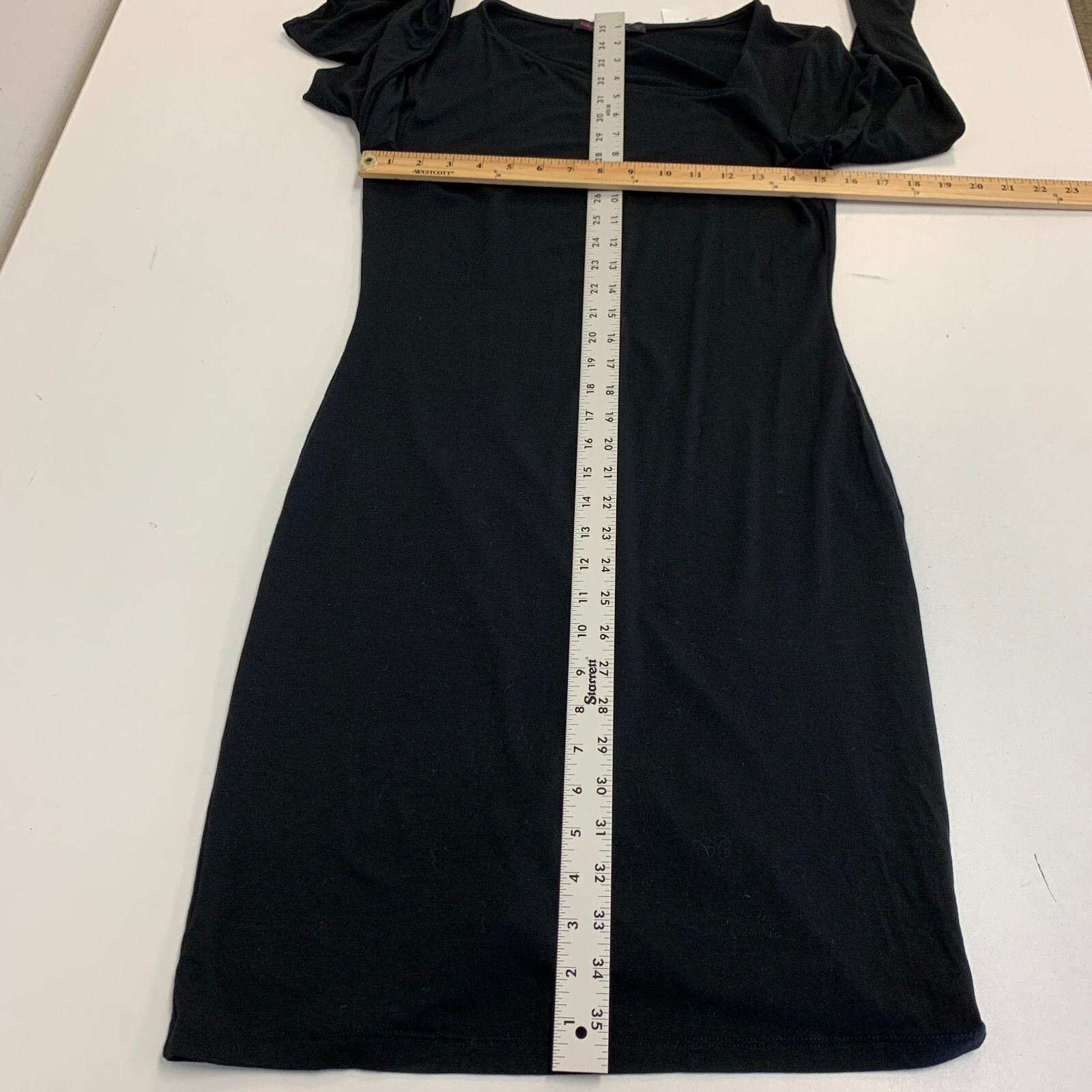 Fraiche By J Dress Womens M Medium Black Asymmetrical Neck Long Sleeve Stretch