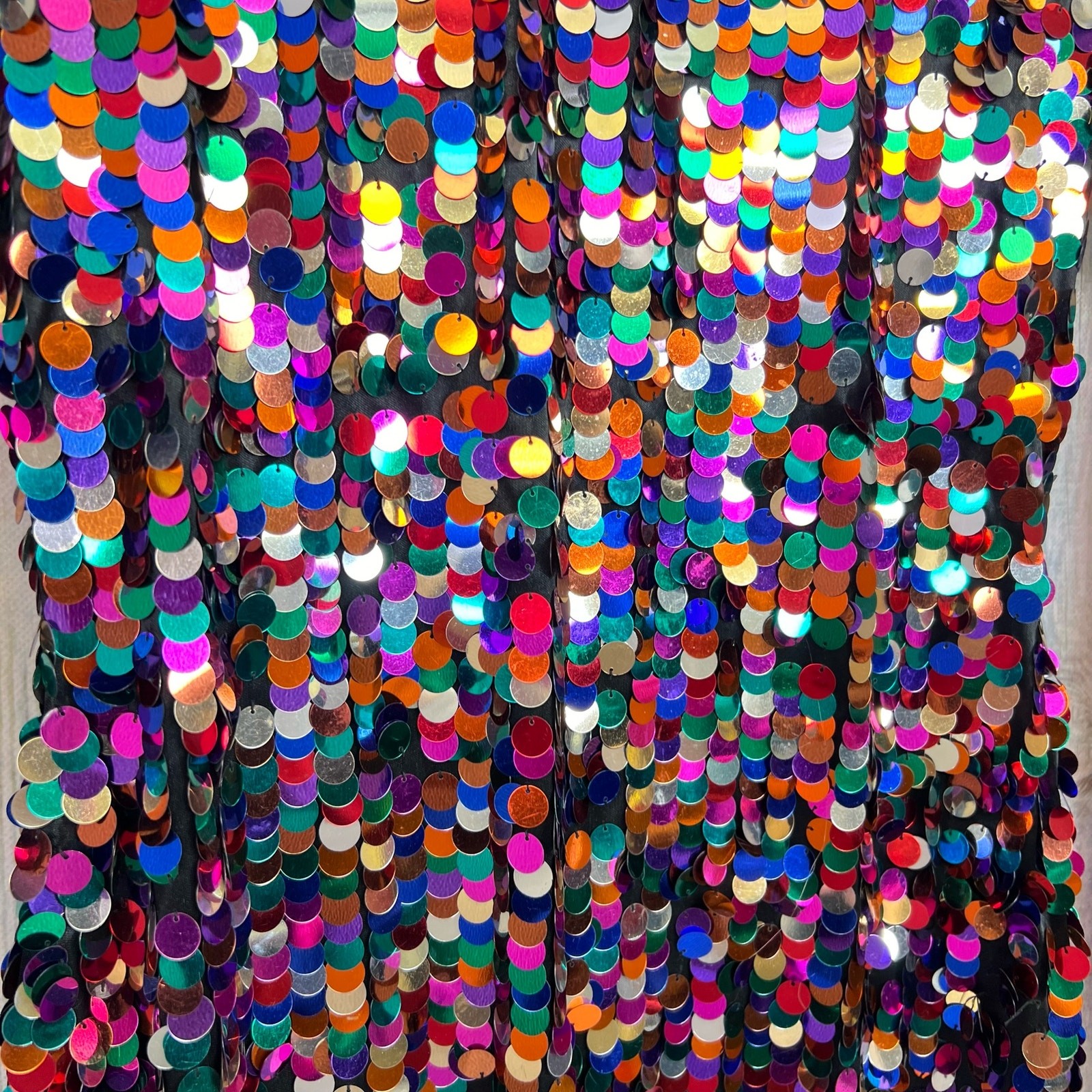 Oleg Cassini Black Tie Vintage Sequin Dress Size 4 Rainbow Long Sleeve Party