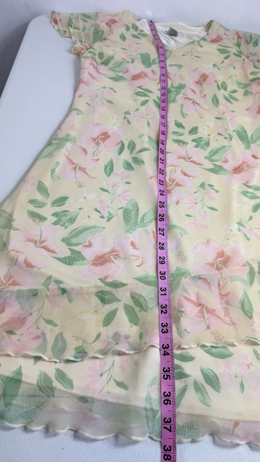 Vtg Floral Dress Sz 8-10 (M) Yellow Rococo Flowy Lined Pastel Fairy 90s Y2K