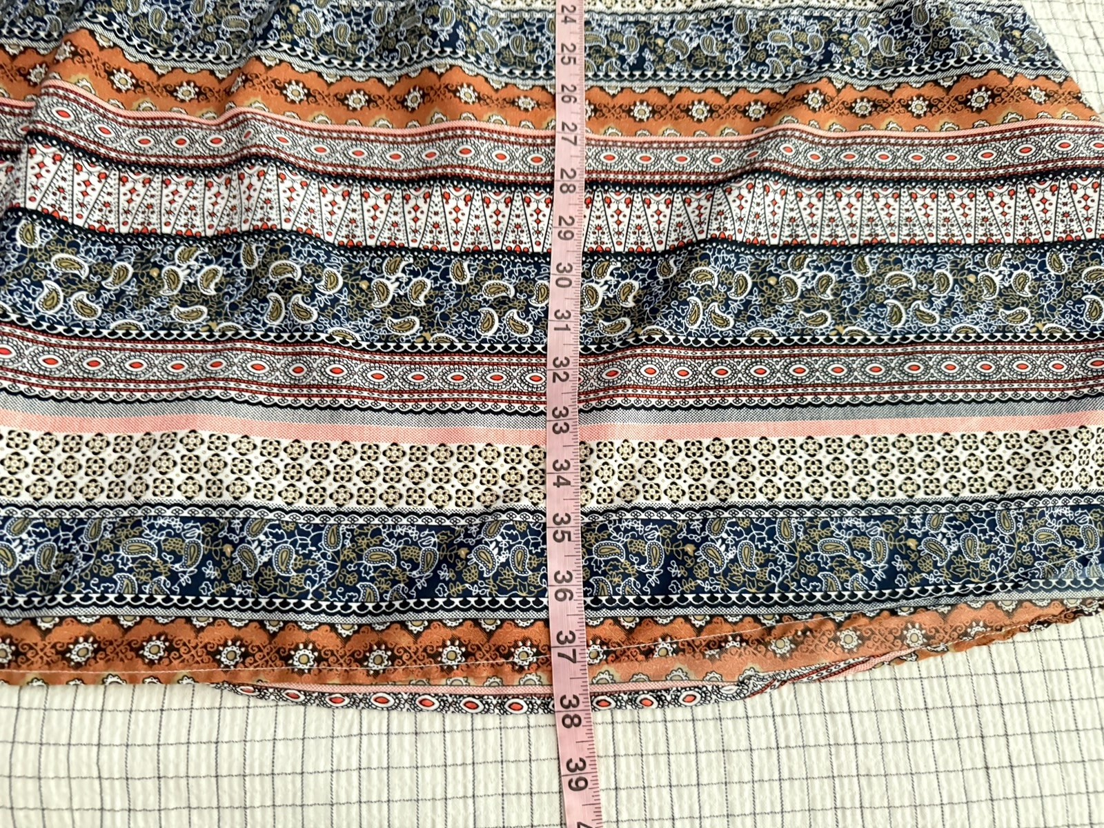 speed control 3X boho paisley stripe multi short sleeve cinch waist button dress