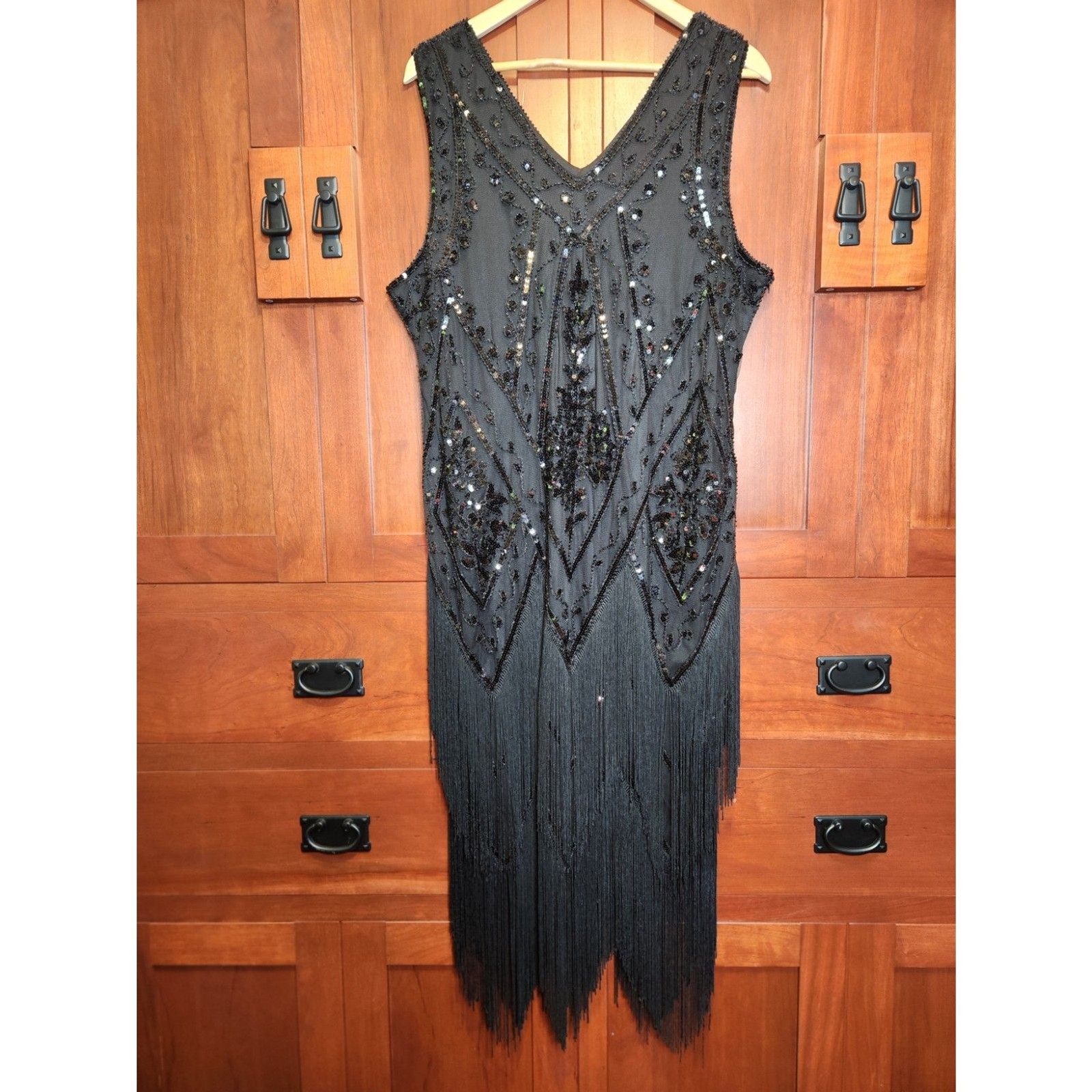 PrettyGuide Black Sequined Flapper Style Dress with Fringe Womens Size 3X NWT!