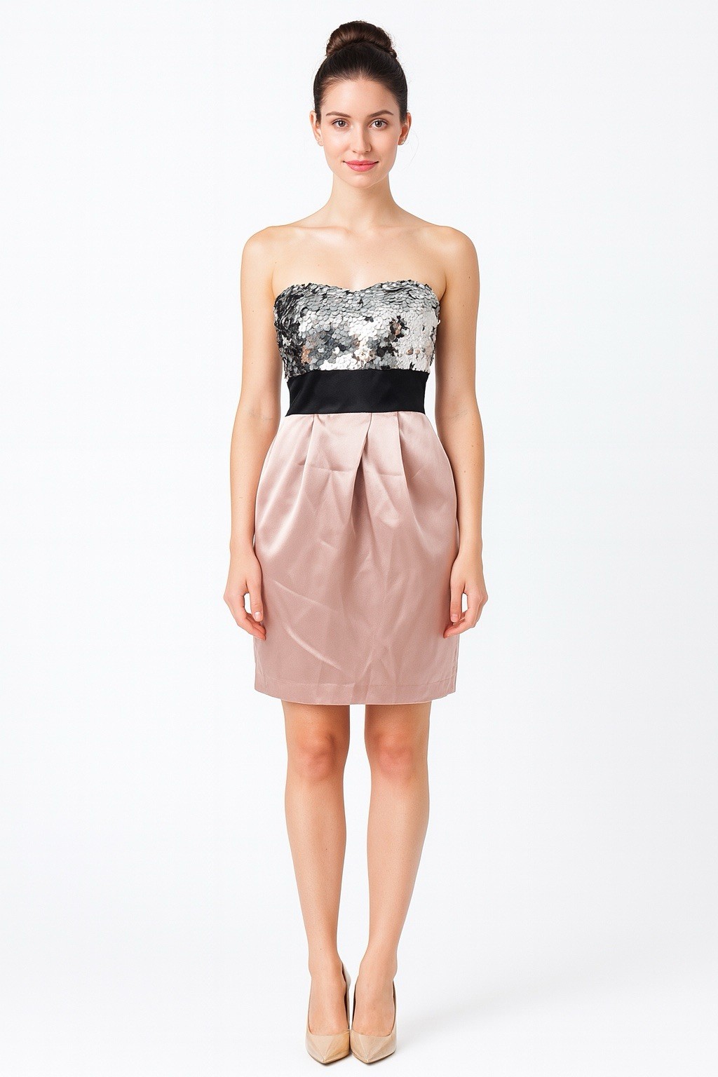 Speechless Strapless Dress Womens 7 Pink Silver Sequin Satin Formal HOCO