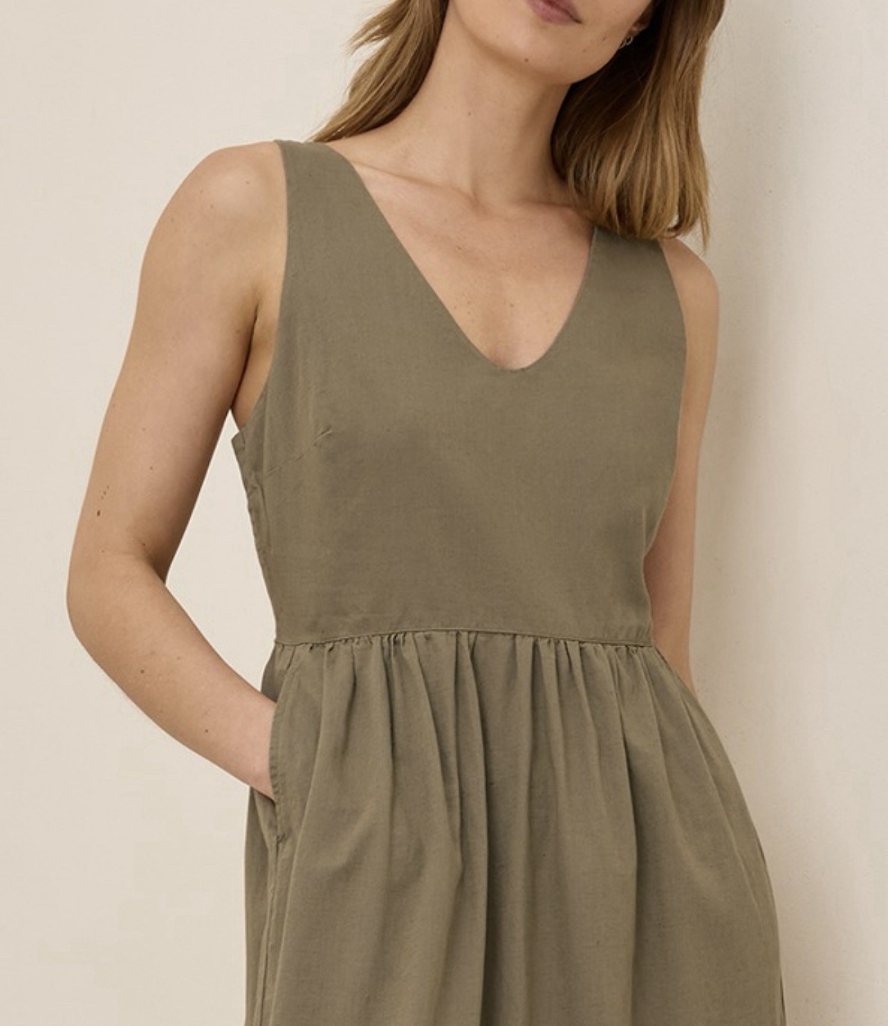 Pact Khaki Green Canopy Linen Organic Cotton Easy Tank MIDI Dress Size XL